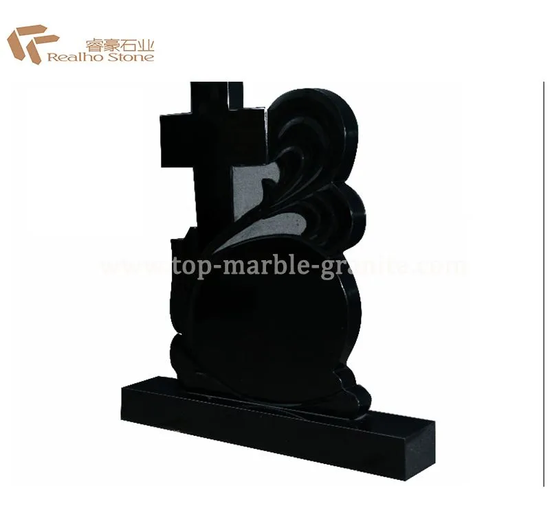 Black granite crossed shape tombstone