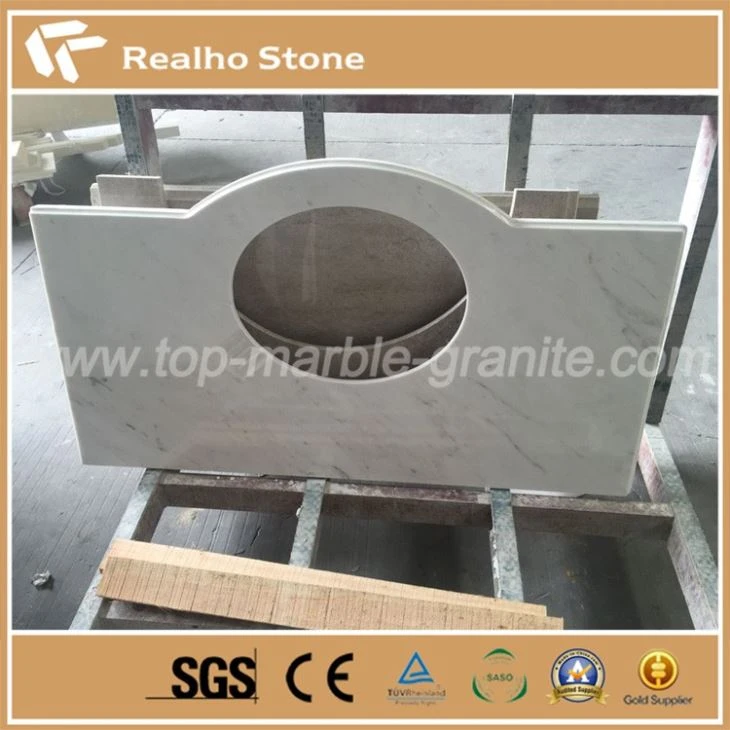 Double Sinks White Marble Bathroom Tops