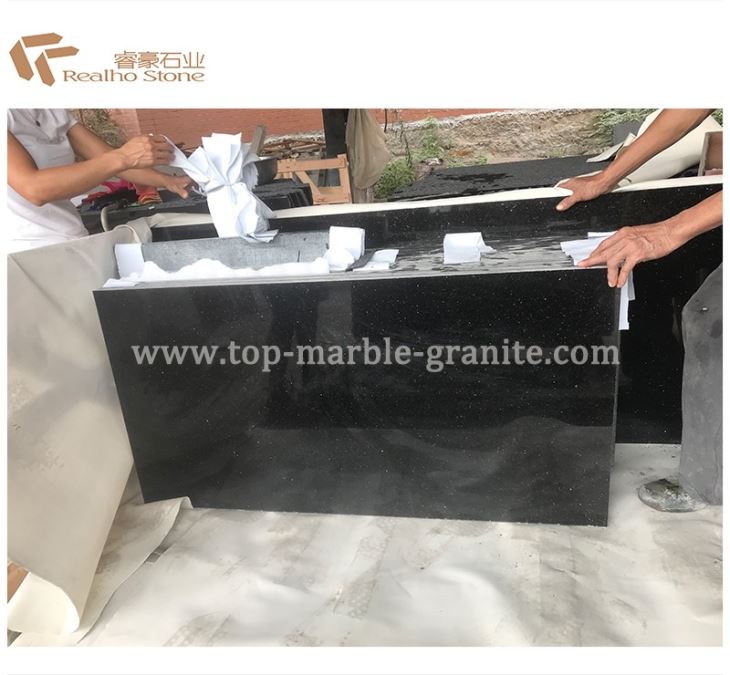 Fabricated Black Galaxy Granite Kitchen Countertop