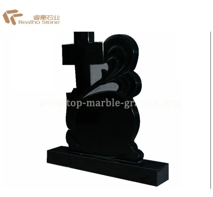 Black granite crossed shape tombstone