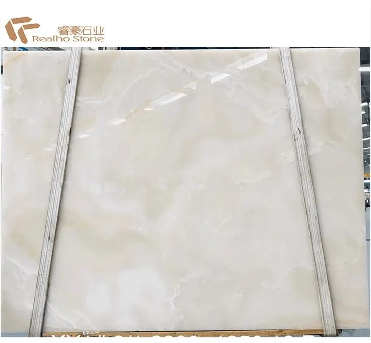Natural White Onyx Slab Polished With Golden Veins